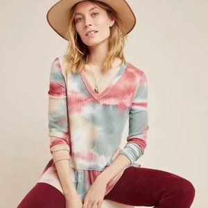 ANTHROPOLOGIE Eri + Ali Tallie Peplum Waffle Knit Tie Dye Top {ZZ35}